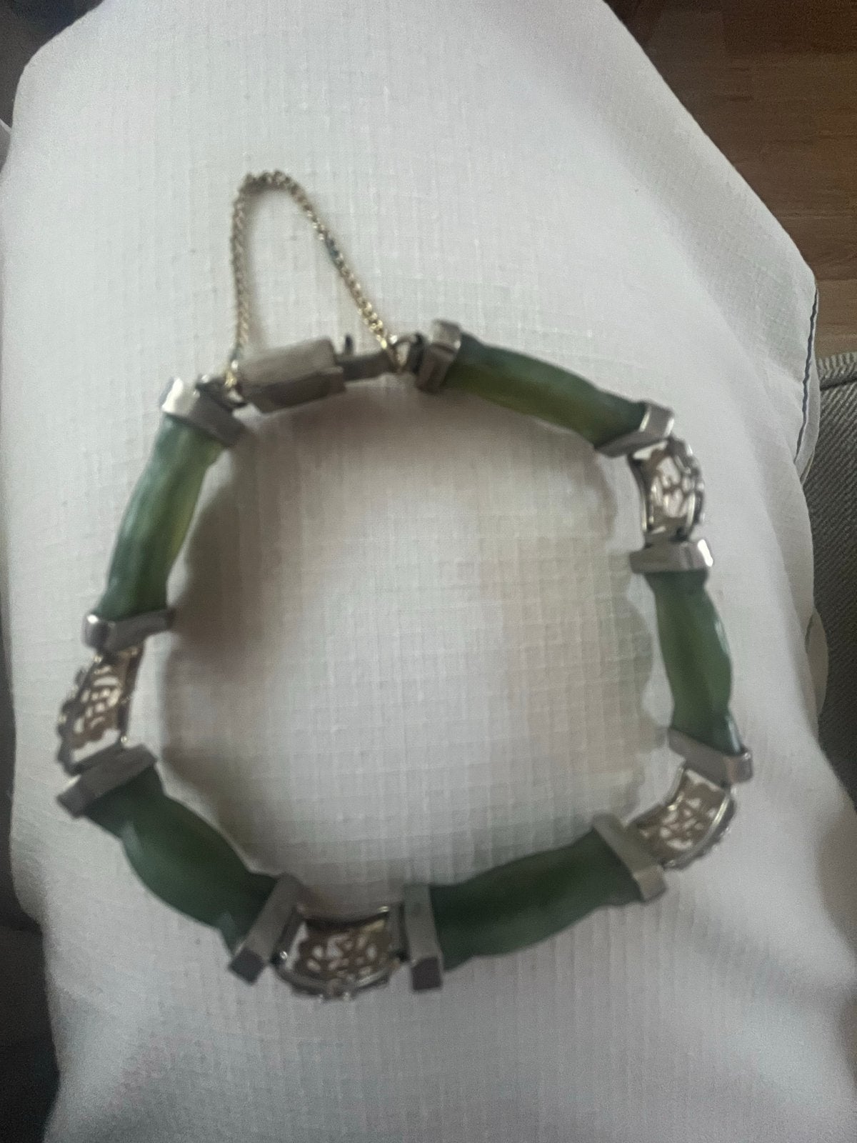 Antieke Armband met Groene Jade en Zilveren Details, Ophalen, Zilver, Armband, Met edelsteen