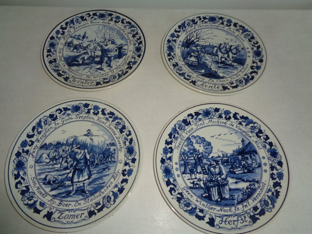Delfts Blauwe Wandborden - De Vier Jaargetijden, Antiek en Kunst, Ophalen of Verzenden