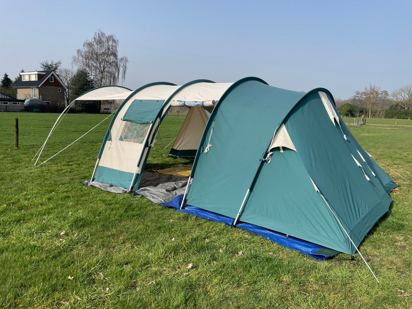 Firino 6-persoons katoenen tunneltent - zeer nette staat., Caravans en Kamperen, Ophalen, Gebruikt, Tot en met 6