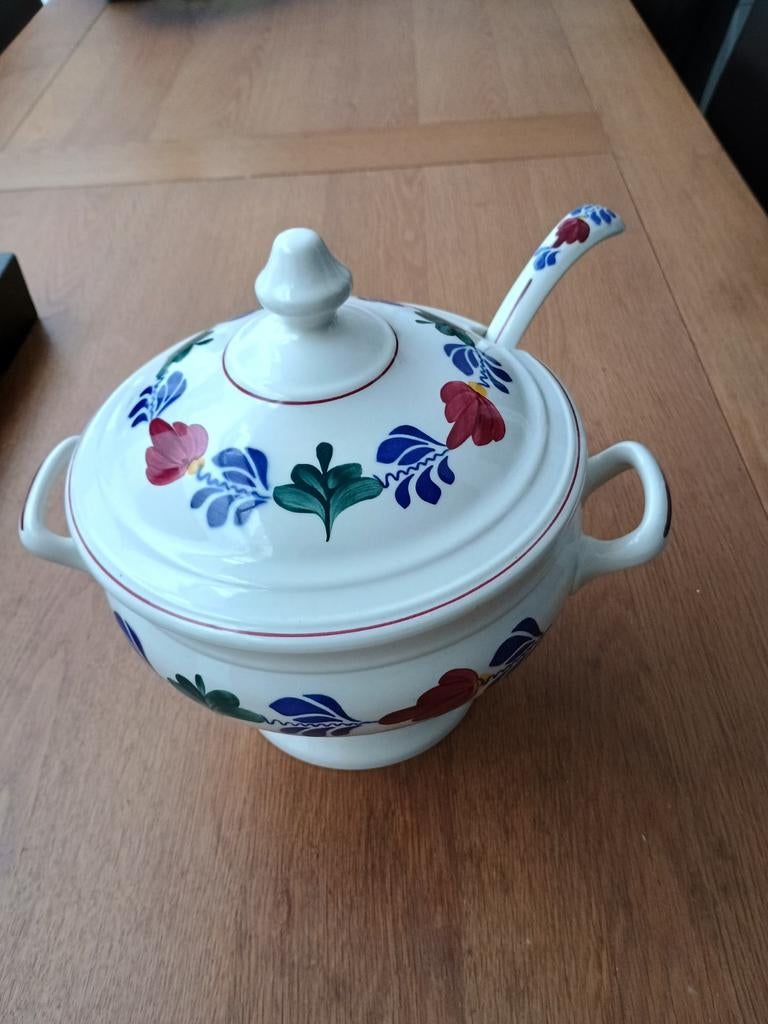 Boerenbont soepterrine met lepel, Ophalen, Gebruikt, Overige typen, Aardewerk