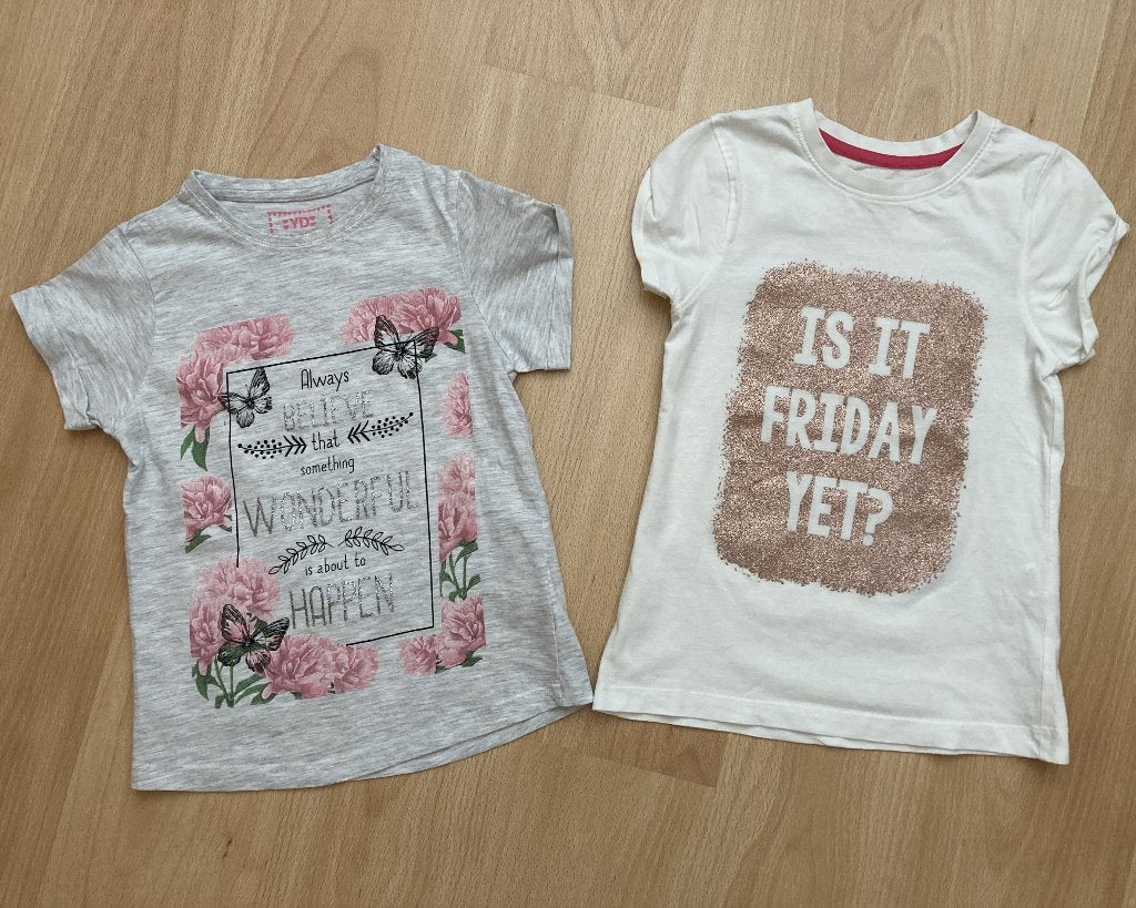 VlinderT-shirt + glitter T-shirt mt 128 - YOUNG DIMENSION, Meisje, Ophalen of Verzenden, Zo goed als nieuw, Shirt of Longsleeve