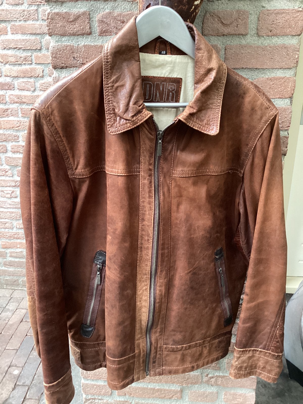 DNR leren herenjas, Ophalen of Verzenden, Zo goed als nieuw, Maat 48/50 (M), Bruin