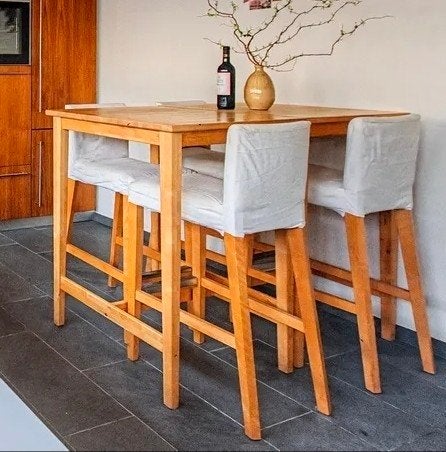 4 barstoelen met bartafel - Keuken set, Ophalen, Gebruikt, 90 cm of meer, 4 krukken