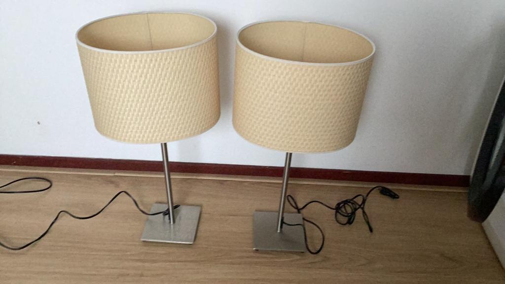 Schemerlampen  beige met rvs plaat, Huis en Inrichting, Lampen | Lampenkappen, Ophalen, Beige, Zo goed als nieuw, 50 cm of meer