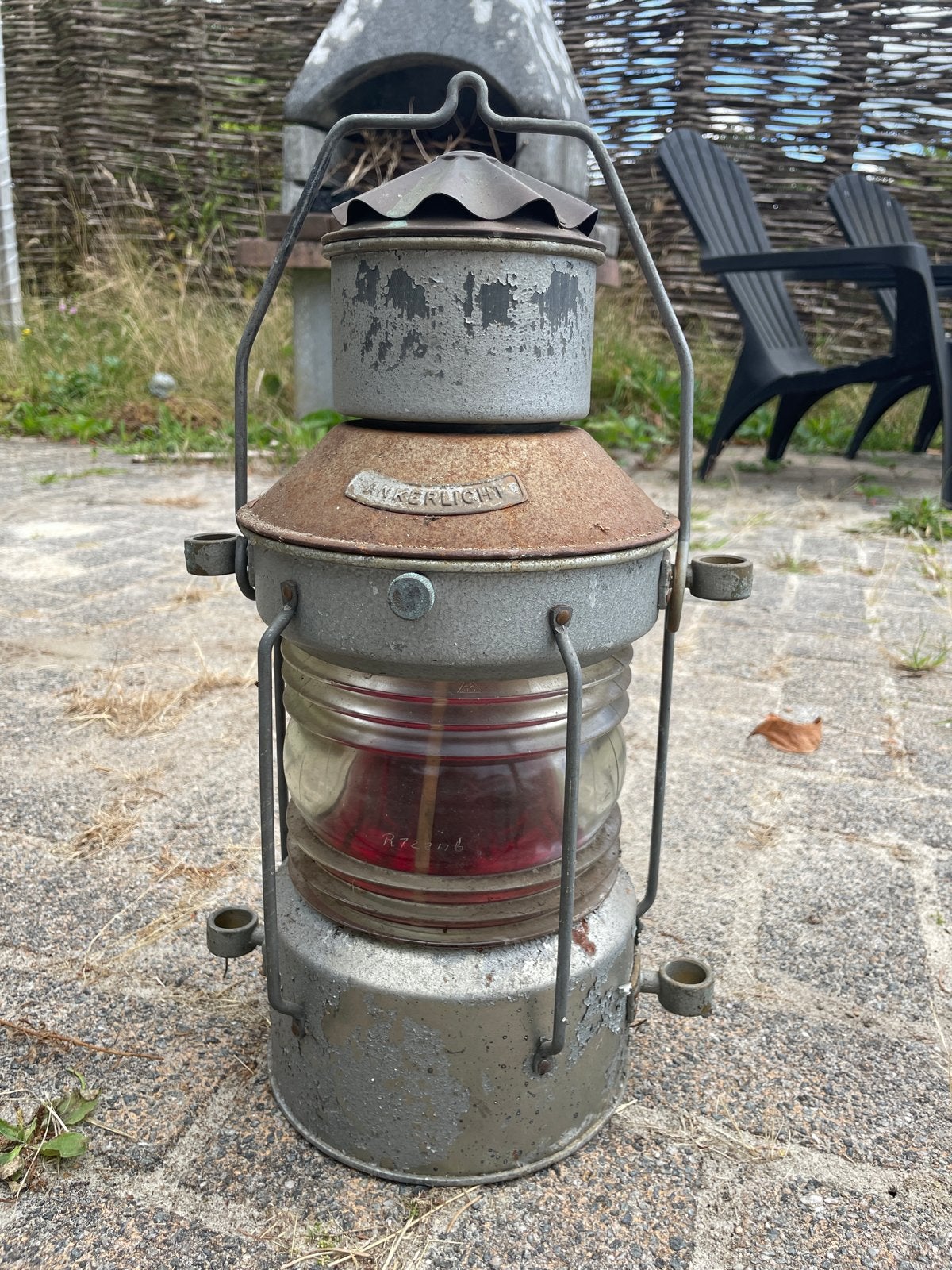 Vintage Ankerlicht scheepslamp - Rood navigatielicht, Ophalen