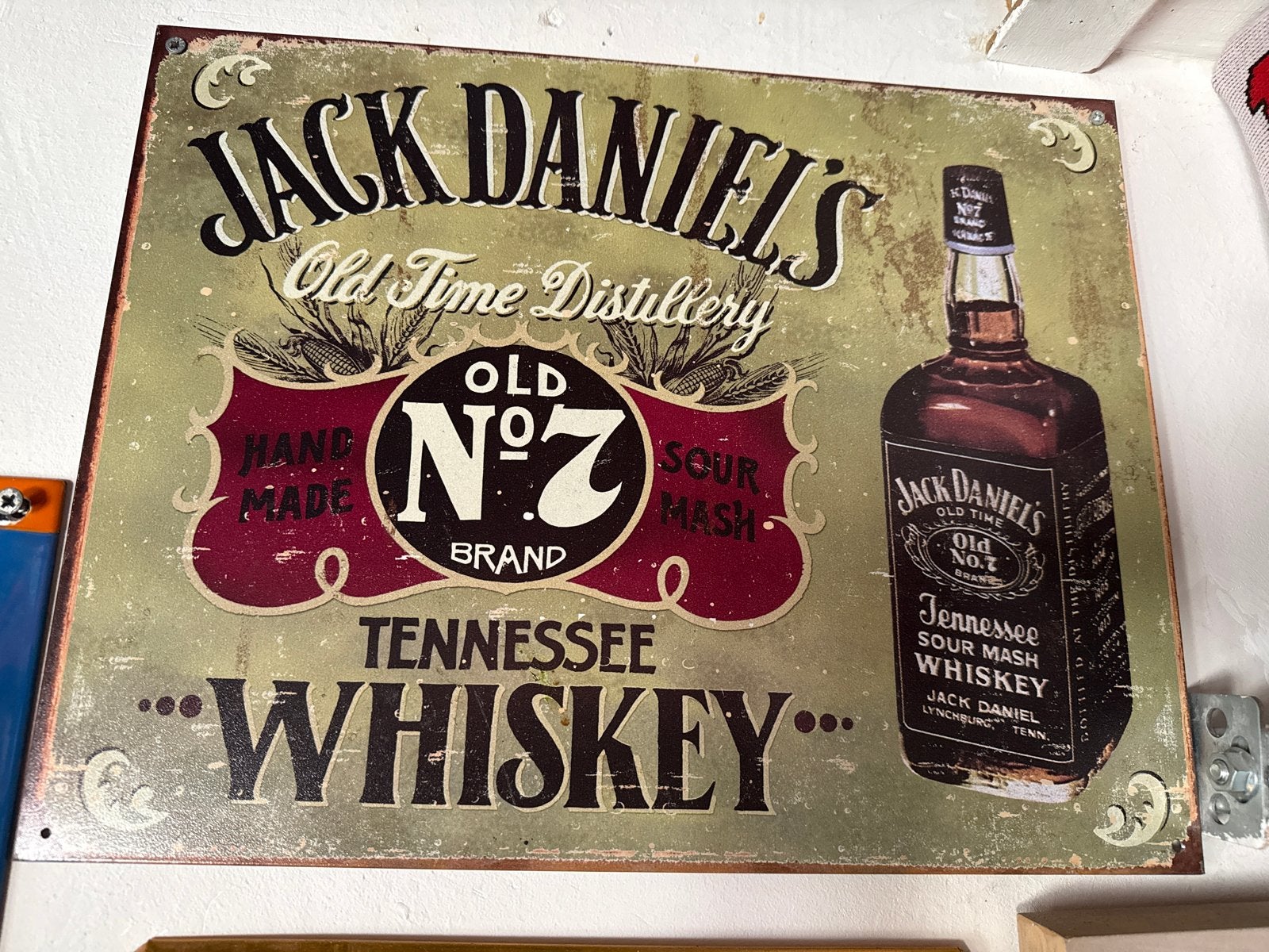 Jack Daniel's Tennessee Whiskey Reclamebord 40x32 cm, Ophalen of Verzenden, Gebruikt, Reclamebord