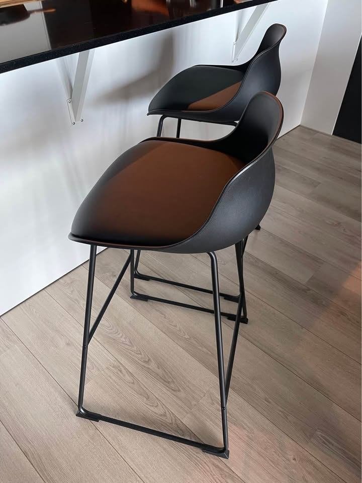 Barkrukken (2 stuks), Ophalen, Met voetsteun, 60 tot 90 cm, Leer
