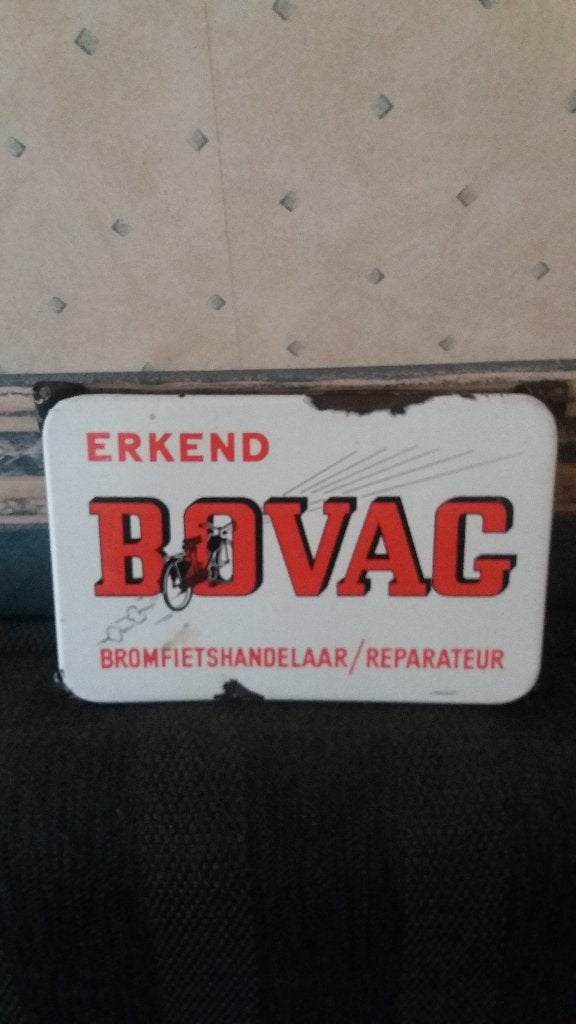 emaillebordje erkend  bovag bromfietshandelaar, Verzamelen, Ophalen of Verzenden, Gebruikt, Reclamebord