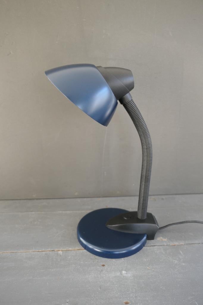Vintage Happylight bureaulamp blauw metaal met zwart, Verzenden, Zo goed als nieuw, Metaal, Minder dan 50 cm
