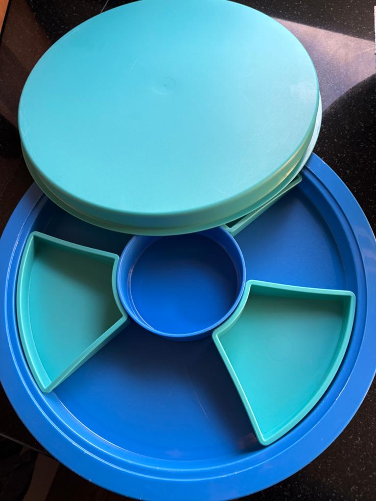 Tupperware serveerschaal blauw/lichtgroen, Ophalen of Verzenden, Gebruikt, Blauw, Schaal