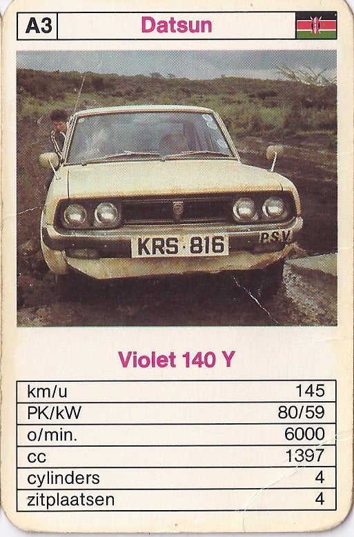Autokaartje  1234: Datsun Violet 140 y, Ophalen of Verzenden, Zo goed als nieuw, Auto's