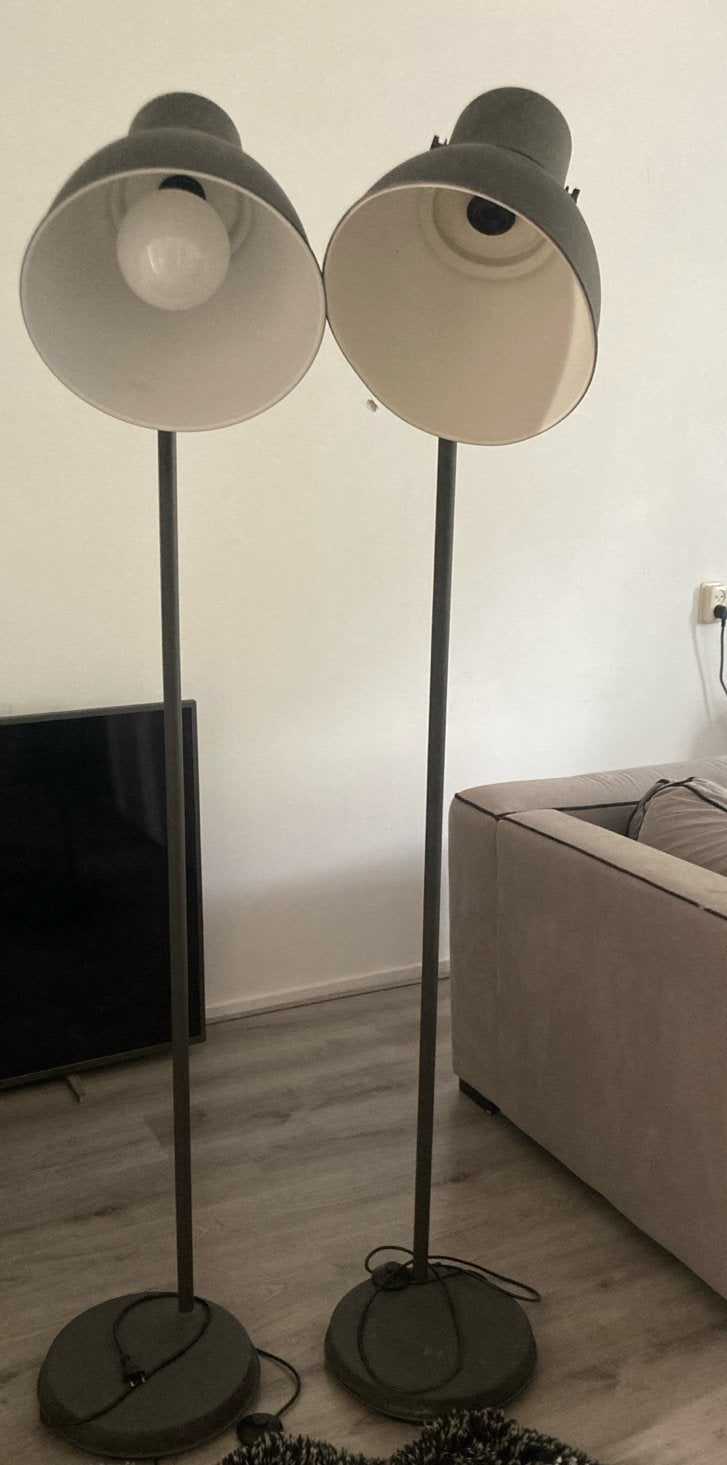 Set van 2 staande lampen, grijs, met lichte beschadiging, Ophalen, Gebruikt, E27 (groot), Metaal