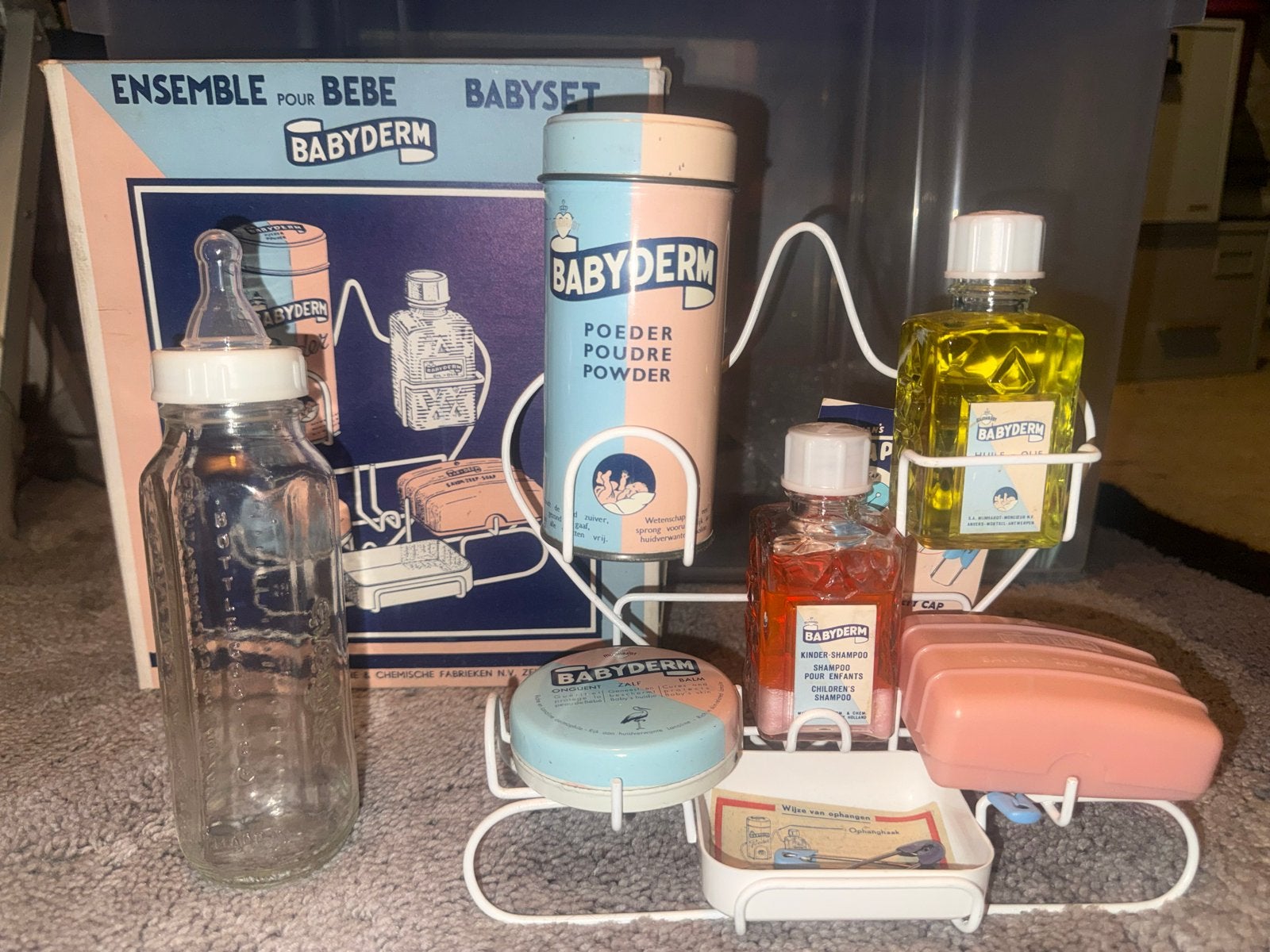 Vintage Babyderm Babyset met Fles en Verzorgingsproducten, Verzenden, Zo goed als nieuw