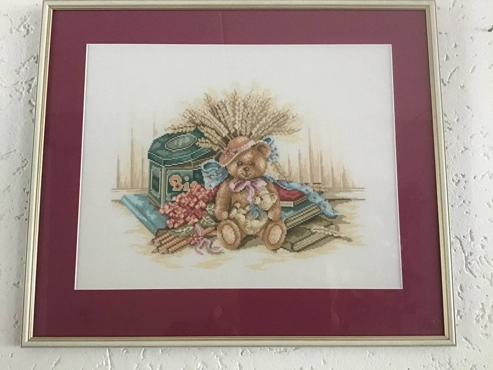 Mooi geborduurd schilderij,incl. handgemaakte lijst(61x52cm), Ophalen of Verzenden, Gebruikt, Overige typen