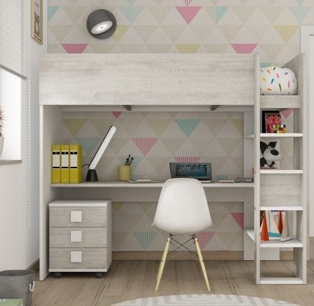 Jules hoogslaper basic met bureau - 90x200 - Witgrenen, Niet ingevuld, Niet ingevuld, Niet ingevuld