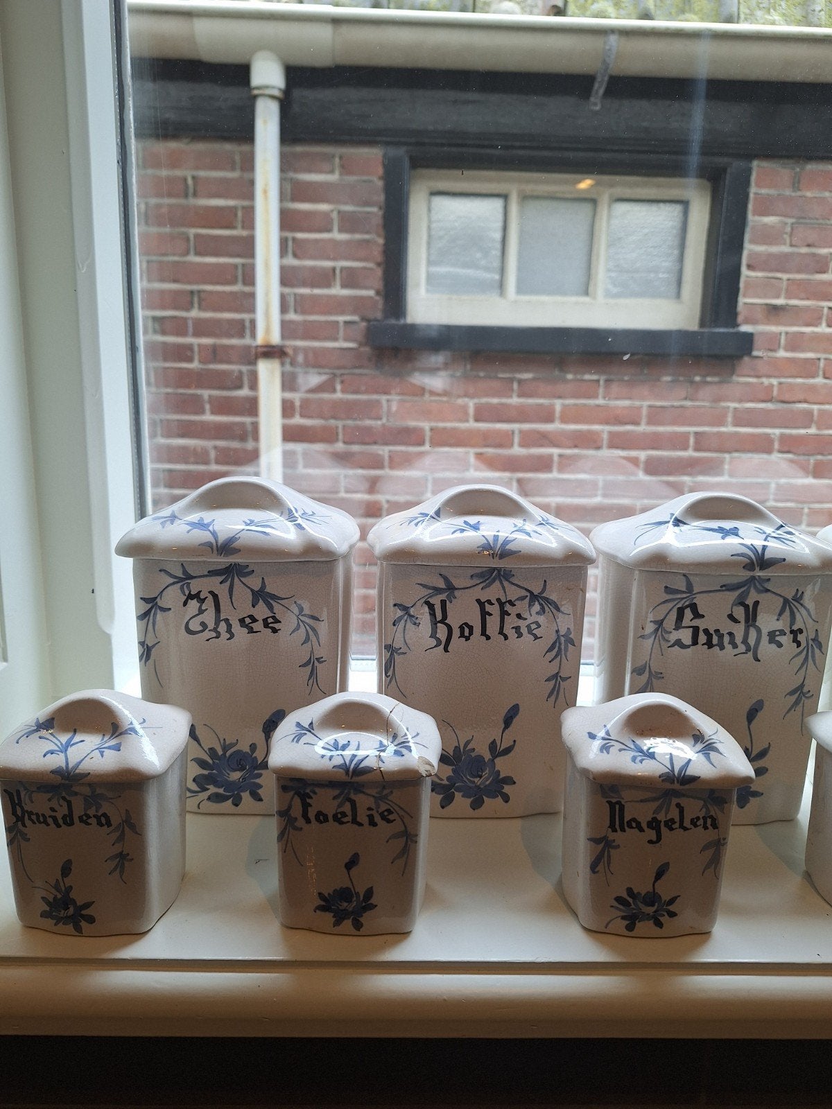 Vintage Blauwe Keukenset - 12 Voorraadpotten, Ophalen of Verzenden