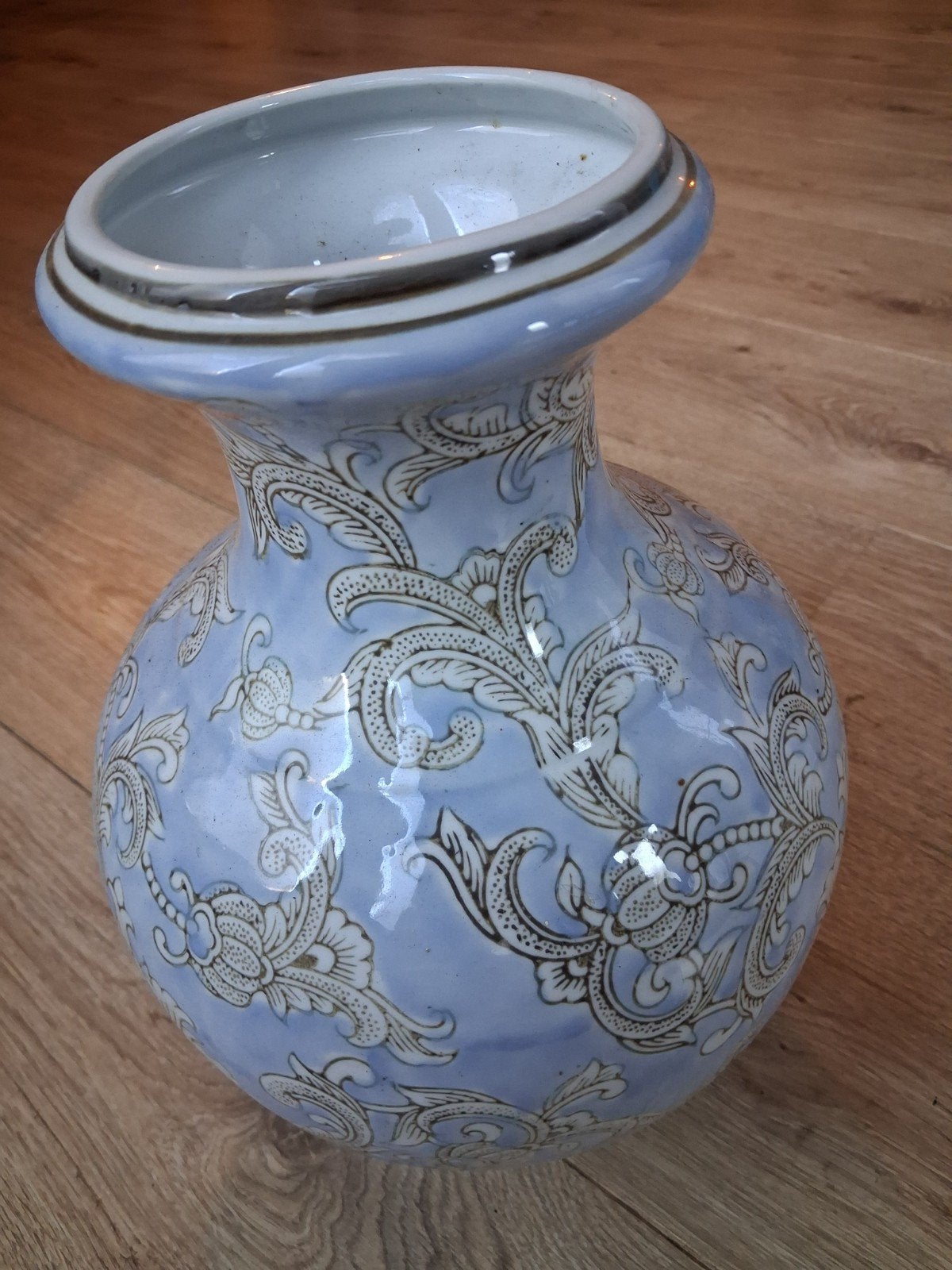 Riverdale Vaas - Blauw met wit bloemmotief - 40 cm hoog, Ophalen of Verzenden