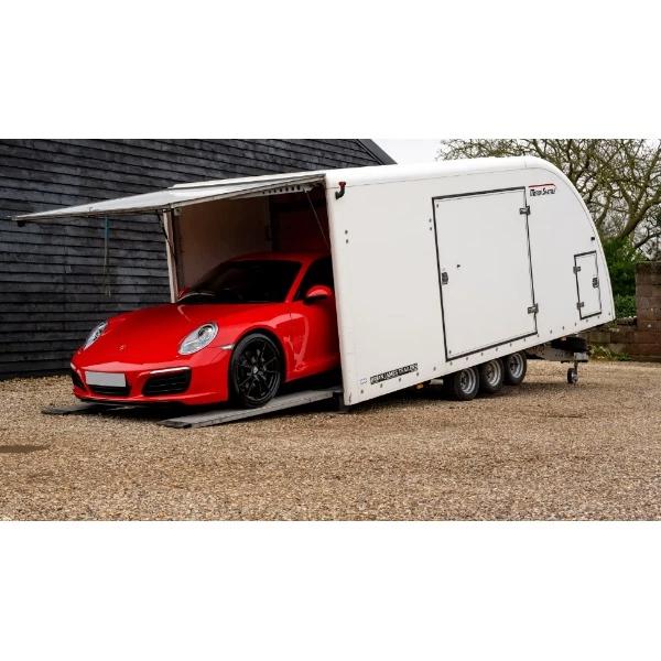 Huren Racetransporter autoambulance schamelaanhanger machine, Auto diversen, Ophalen, Zo goed als nieuw