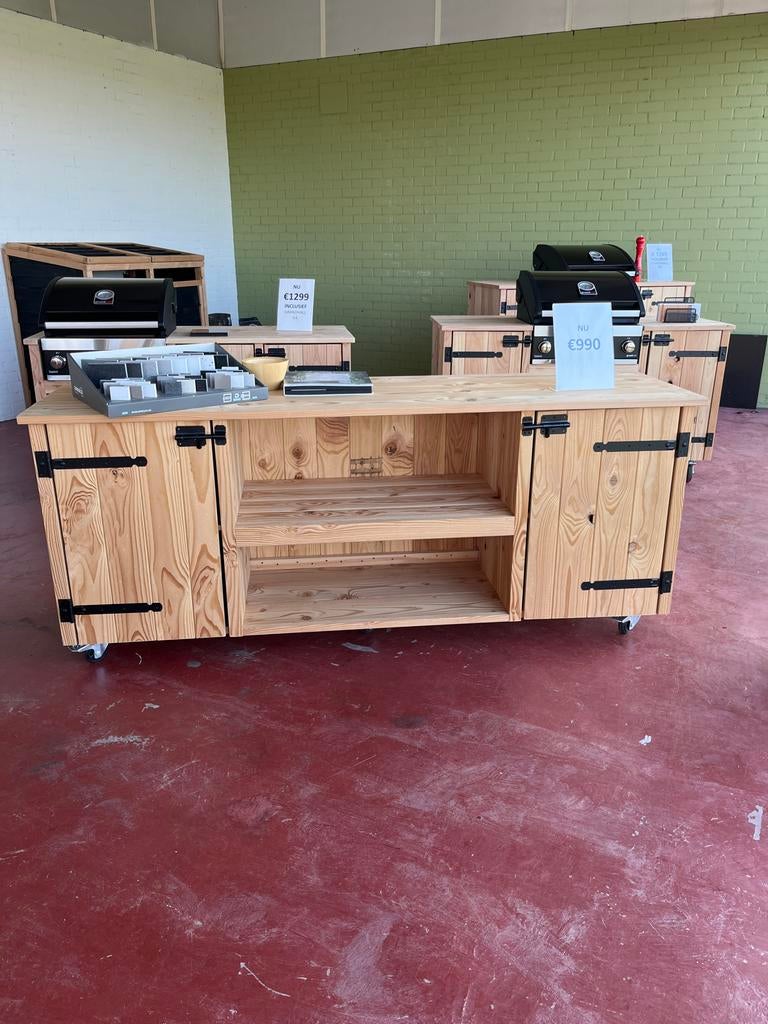 Buitenkeuken met houten blad, Tuin en Terras, Buitenkeukens, Ophalen of Verzenden, Gebruikt, Houtskool, Vrijstaand