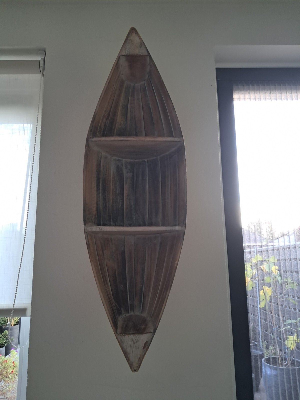 Decoratieve houten kano wandplank, Ophalen, Gebruikt, Bruin, Vintage