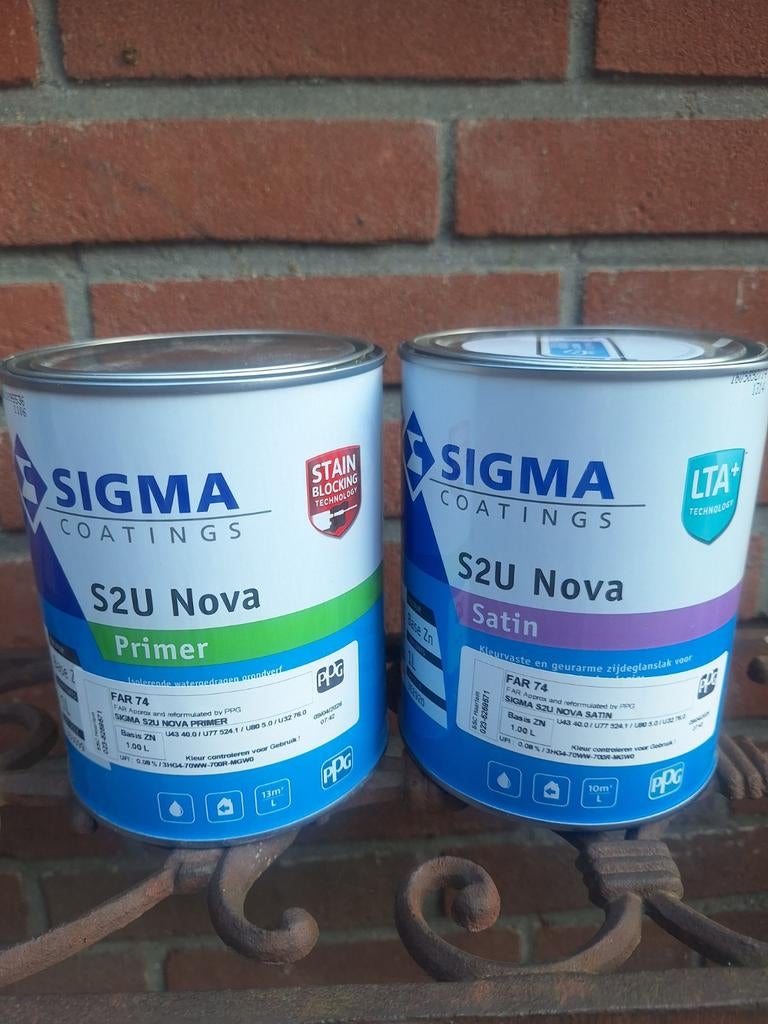 Sigma S2U Nova Primer en Satin 1 liter blikken. F&B 74, Ophalen, Nieuw, Wit
