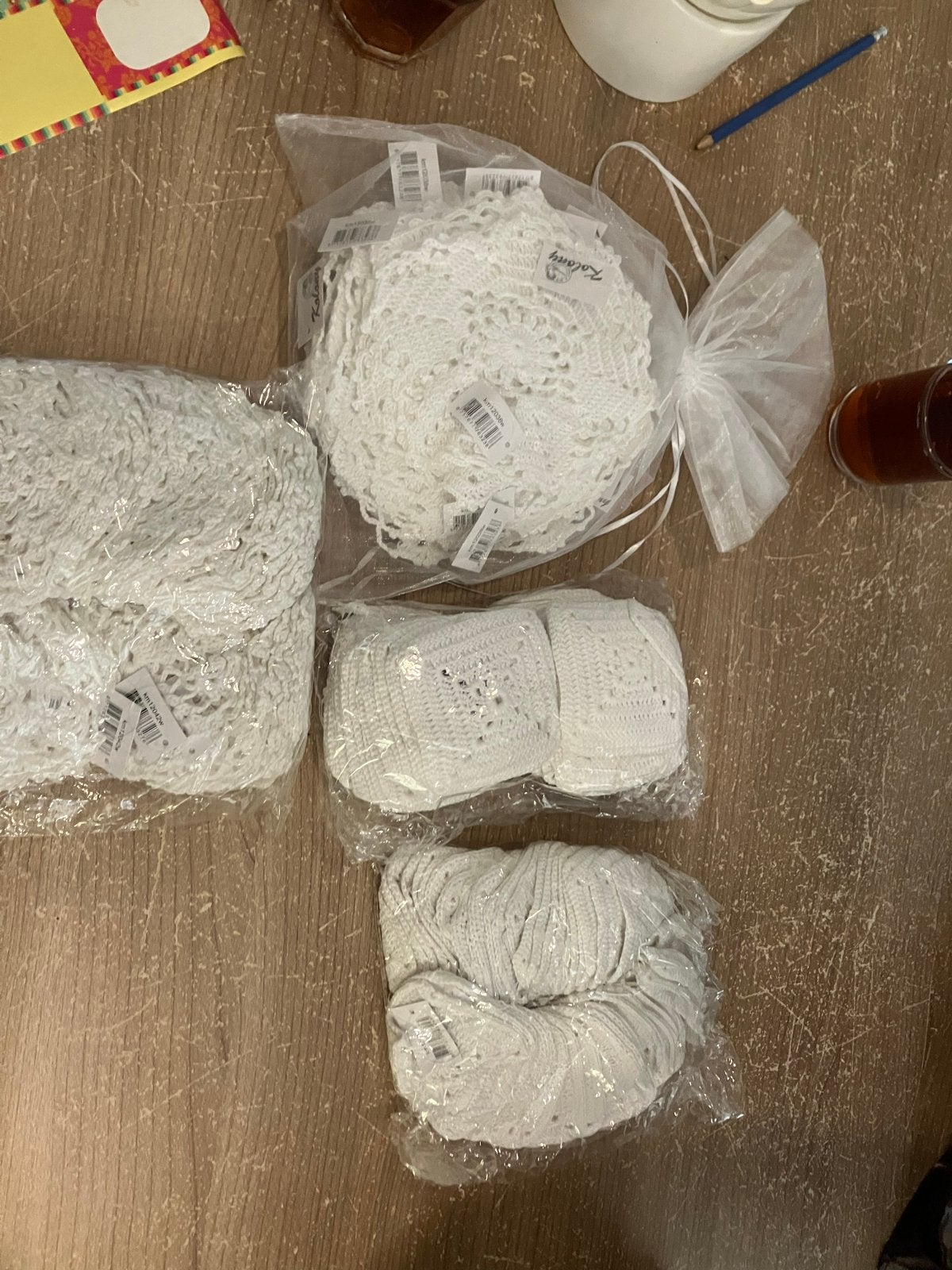 Grote doos vol met gehaakte onderzetters, Ophalen of Verzenden, Nieuw, Wit, Textiel