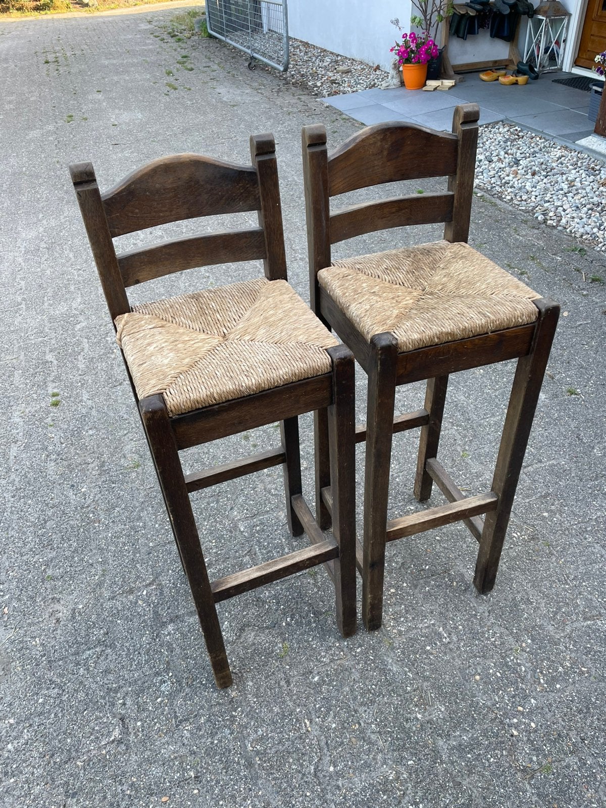 Barkruk barkrukken 2 stuks mancave, Ophalen, Gebruikt, Met voetsteun, Hout