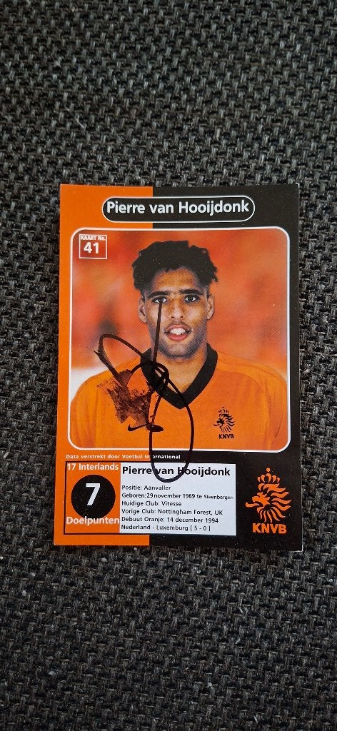 Spelerskaart met handtekening Pierre van Hooijdonk Feyenoord, Verzamelen, Ophalen of Verzenden, Nieuw, Feyenoord, Spelerskaart