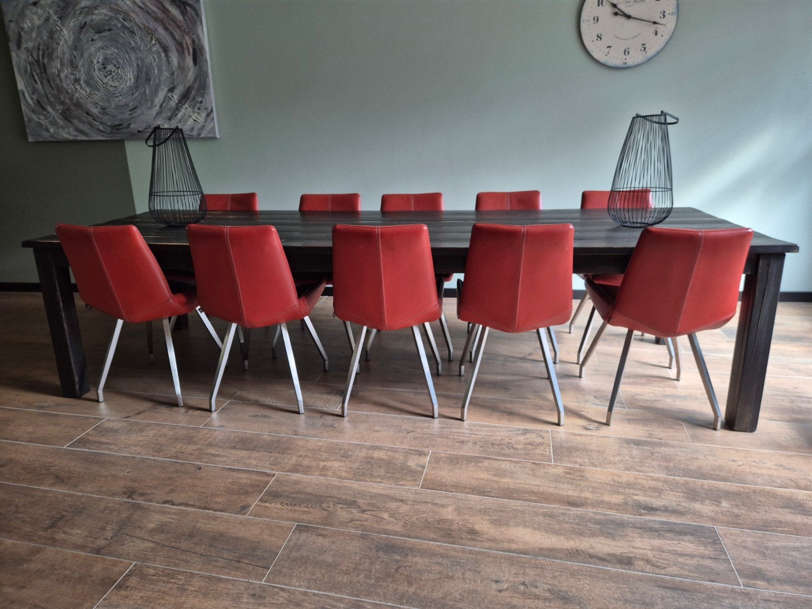 Grote eettafel met 10 Henders & Hazel stoelen, Huis en Inrichting, Tafels | Eettafels, Gebruikt, 100 tot 150 cm, 200 cm of meer