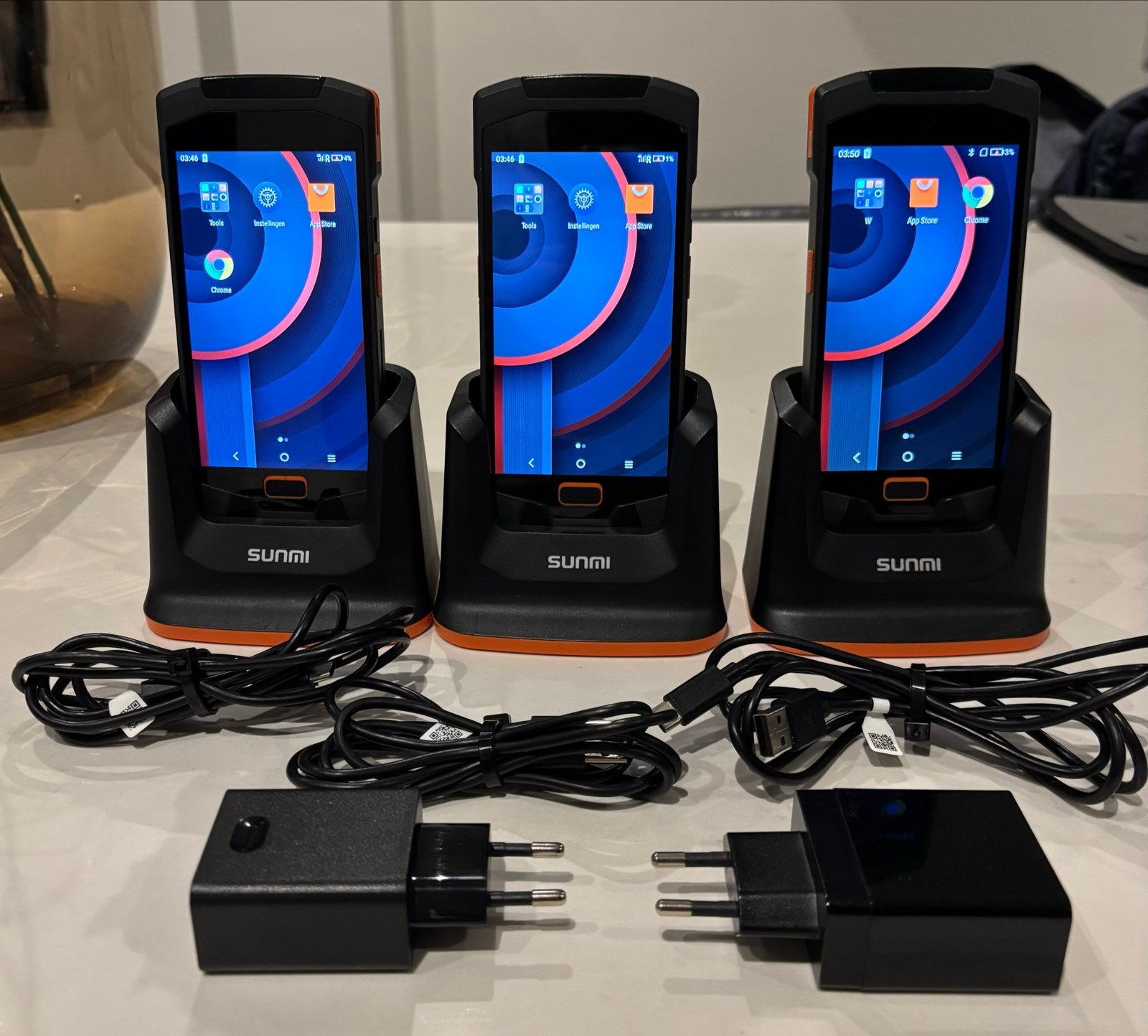 Set van 3 Sunmi P2 Lite Handhelds met Cradles, Gebruikt, Overige modellen, Ophalen of Verzenden, Zonder simlock