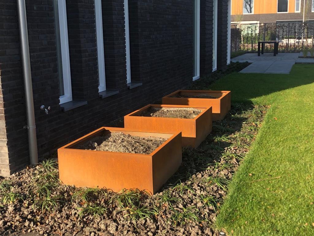 Cortenstalen plantenbakken op maat, Tuin en Terras, Bloembakken en Plantenbakken, Verzenden, Zo goed als nieuw, Rechthoekig, Hout