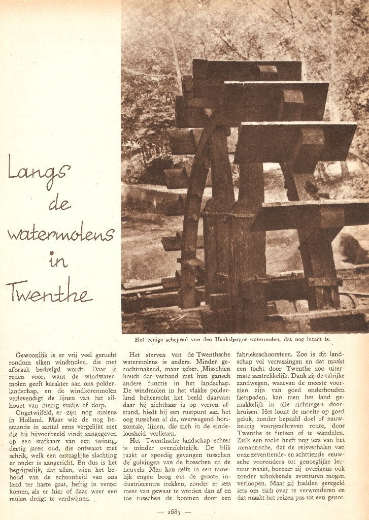 Watermolens Twenthe Overijssel knipsel 1938 molen, Gebruikt, Ophalen of Verzenden, Gebouw, Voor 1940