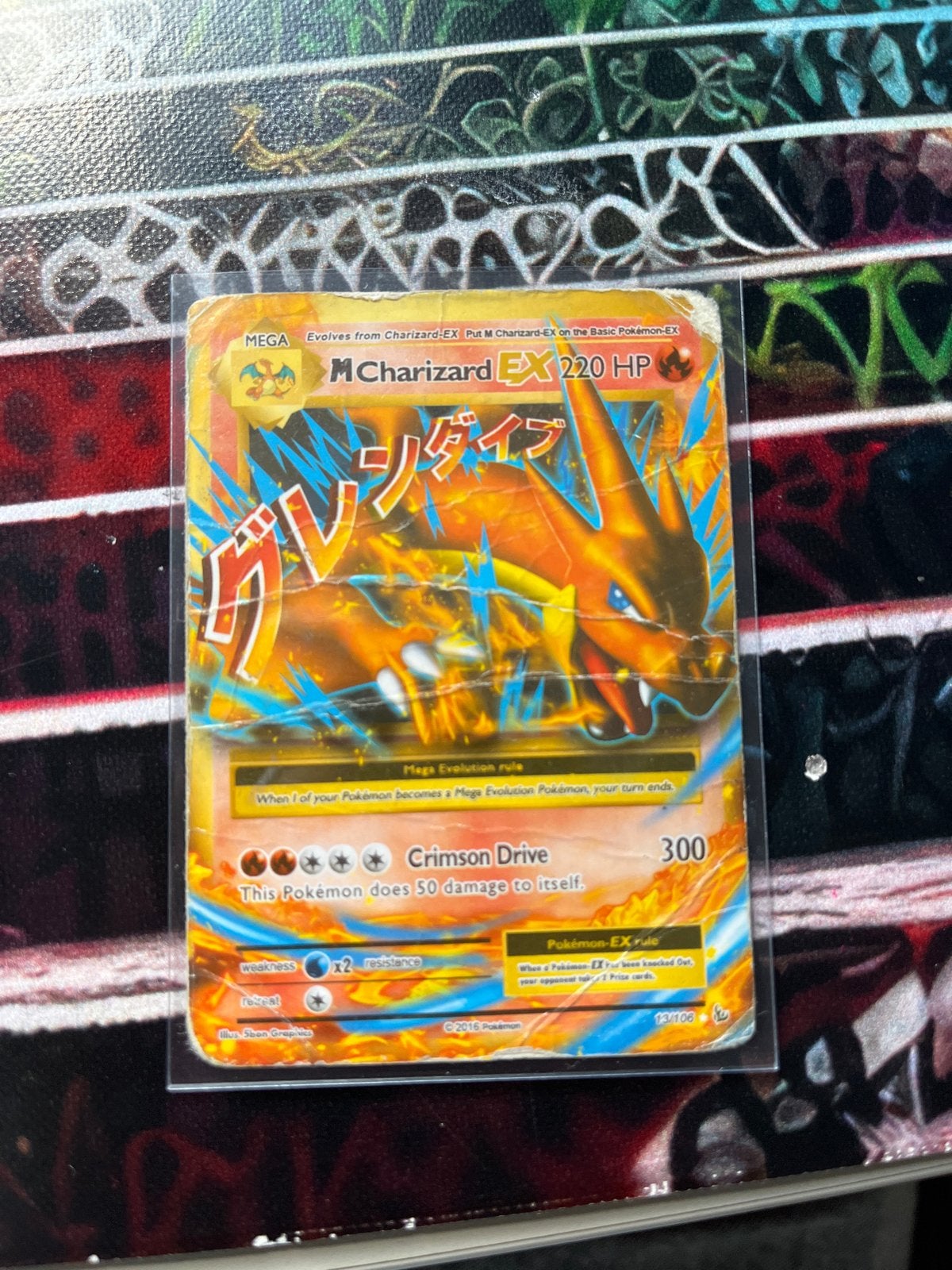 Pokémon M Charizard EX 220 HP Kaart - Gebruikt, Ophalen of Verzenden, Gebruikt, Losse kaart