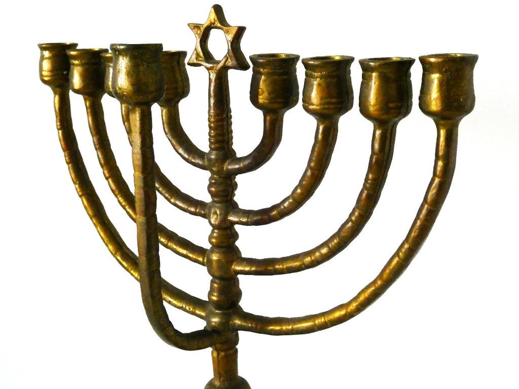 9 Armige bronzen Joodse Chanoeka kandelaar met Davidster, Ophalen of Verzenden, Koper of Brons