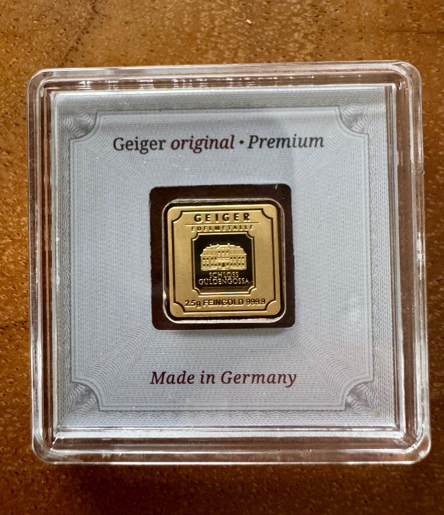 Geiger gouden baar 2.5 gram 999.9, Ophalen of Verzenden, Goud