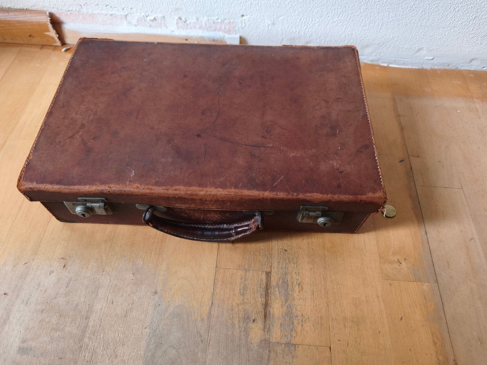Vintage Klein Leren Koffertje - Bruin, Ophalen, 40 tot 60 cm, Gebruikt, 20 tot 30 cm