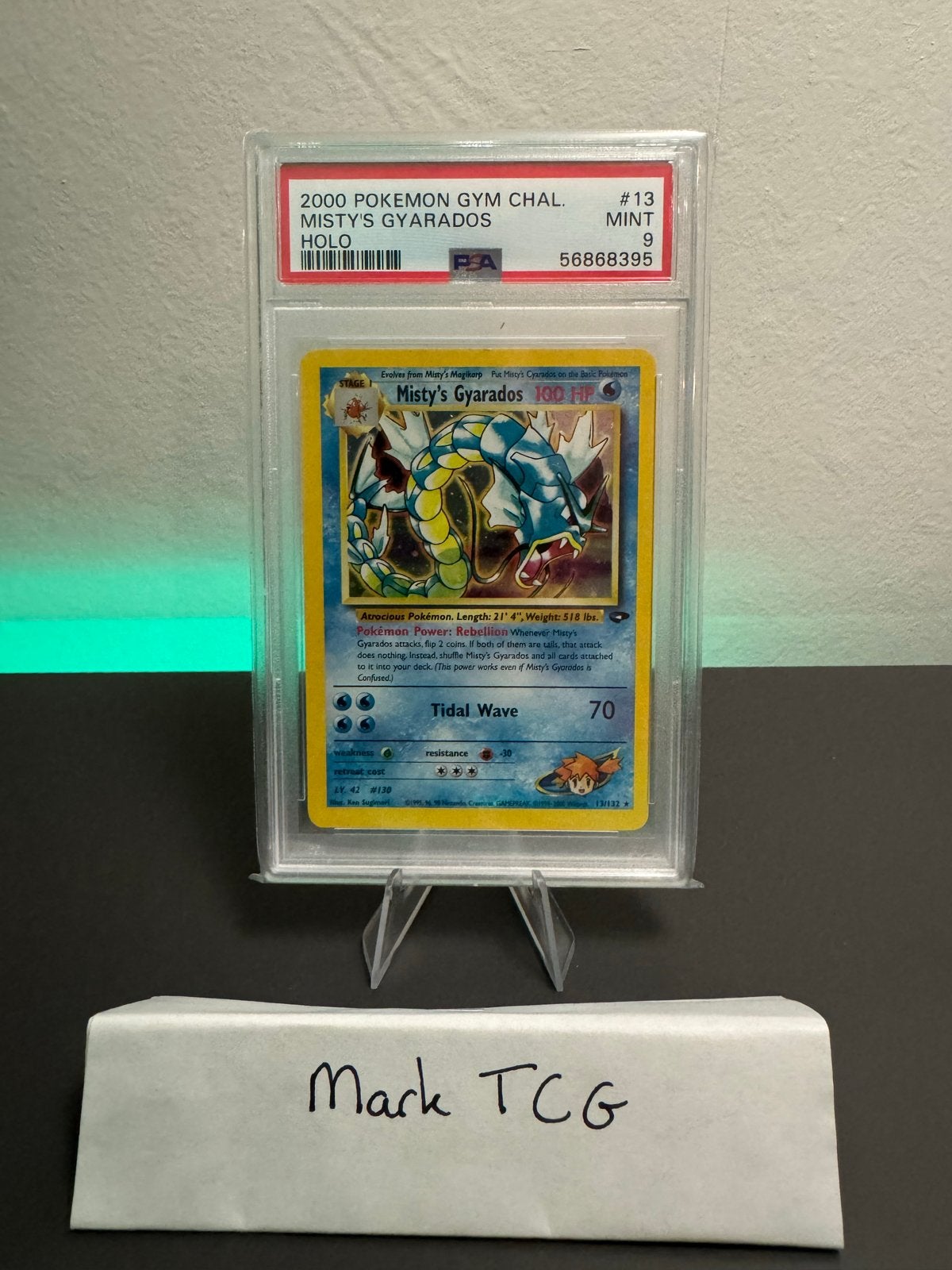 Misty's Gyarados Holo 13/132 PSA 9 - 2000 Gym Challenge, Ophalen of Verzenden, Zo goed als nieuw, Losse kaart, Foil