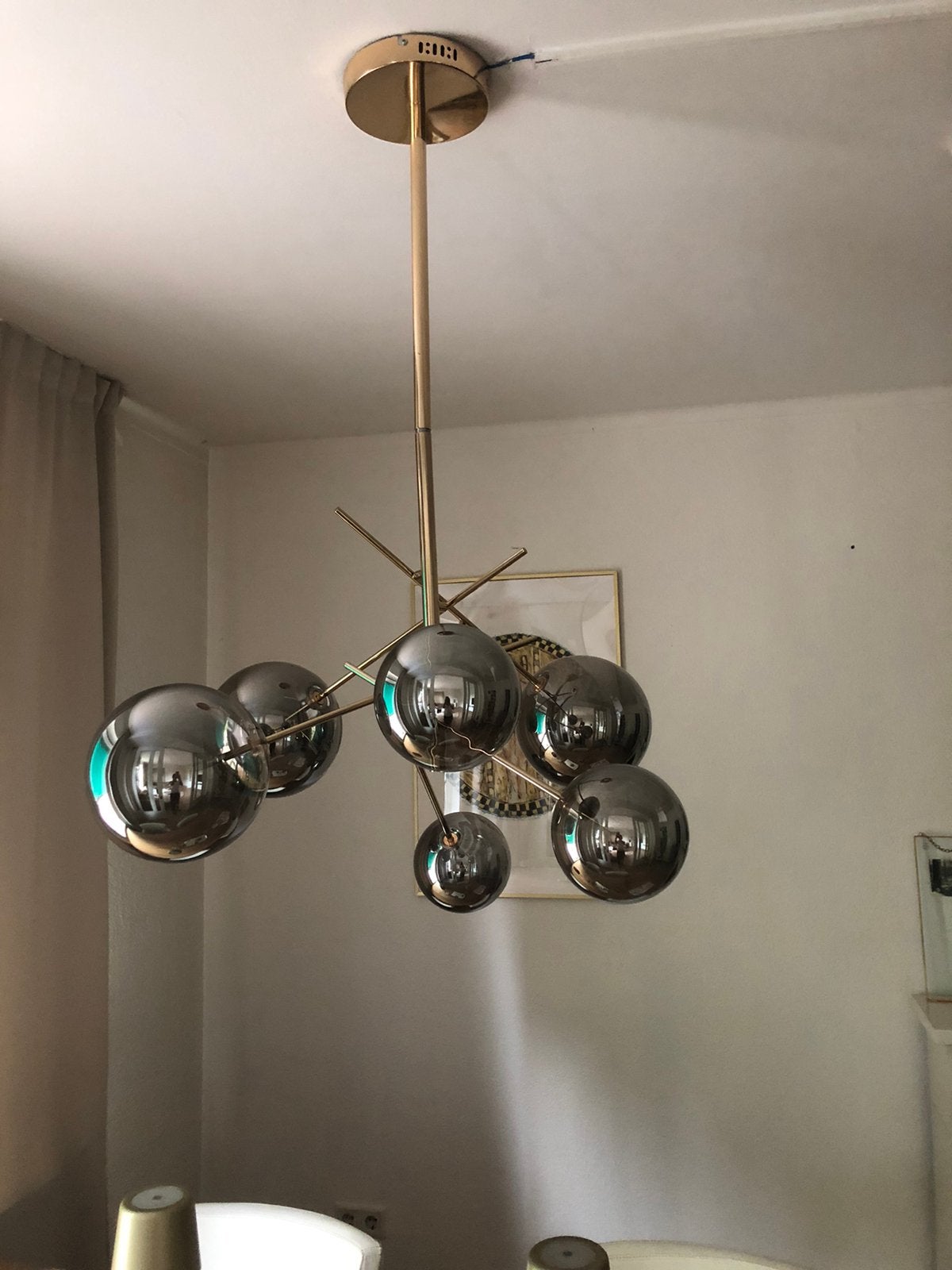 Hanglamp goud smokebollen, Huis en Inrichting, Ophalen, E27 (groot), Zo goed als nieuw, Glas