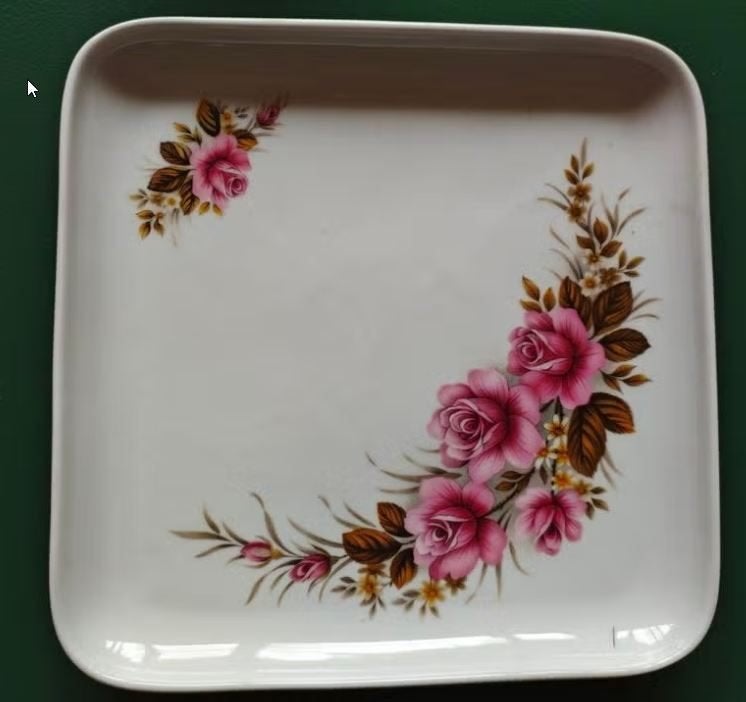 Schaal met rozenprint - Royal Schwabap - 21 cm, Porselein of Keramiek, Schaal, Vierkant, Ophalen of Verzenden