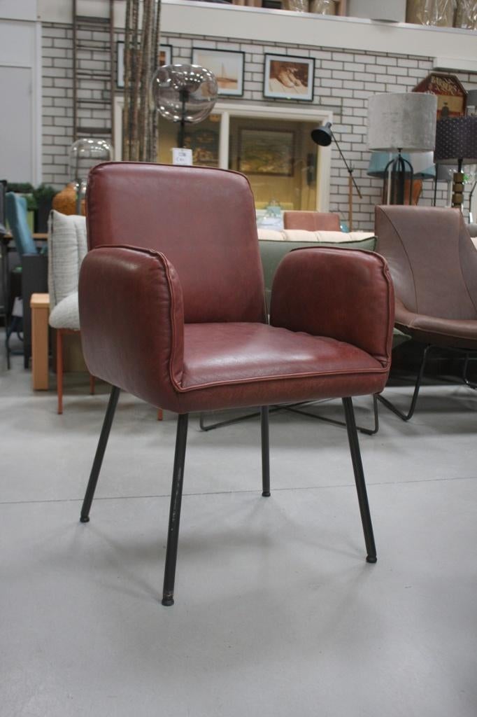 2 x luxe eetkamerstoel SHUFFLE Jess leer bruin cognac design, Ophalen, Twee, Bruin, Zo goed als nieuw