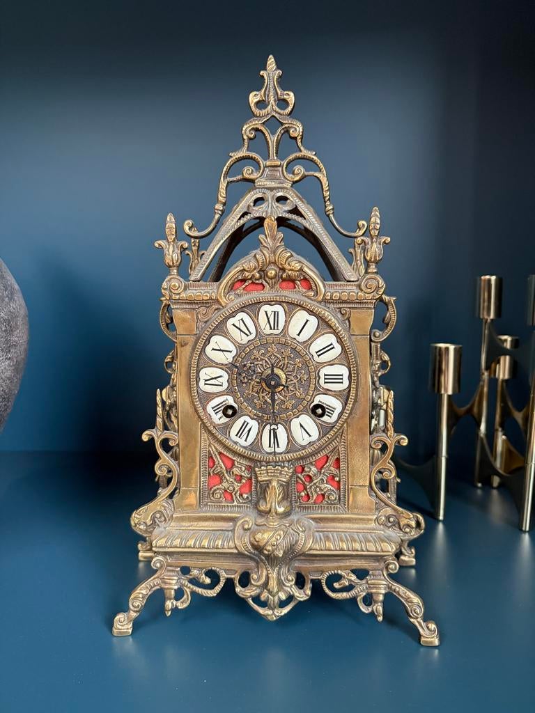 Antieke Franse bronzen schoorsteenklok, Antiek en Kunst, Antiek | Klokken, Ophalen of Verzenden
