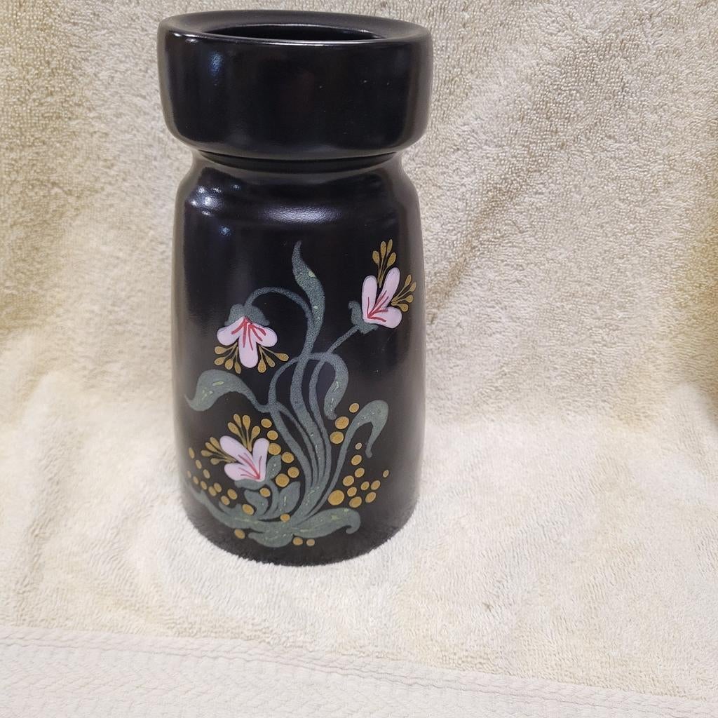 Vintage Zenith vaas, zwart met bloemmotief, 1969, Antiek en Kunst, Ophalen of Verzenden