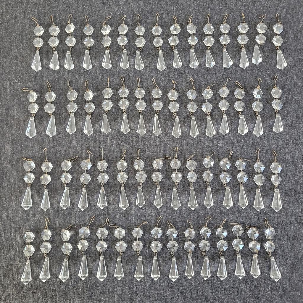 60 strengen pegels diamant pijlen onderdelen kroonluchter, Huis en Inrichting, Ophalen of Verzenden, Gebruikt, Glas