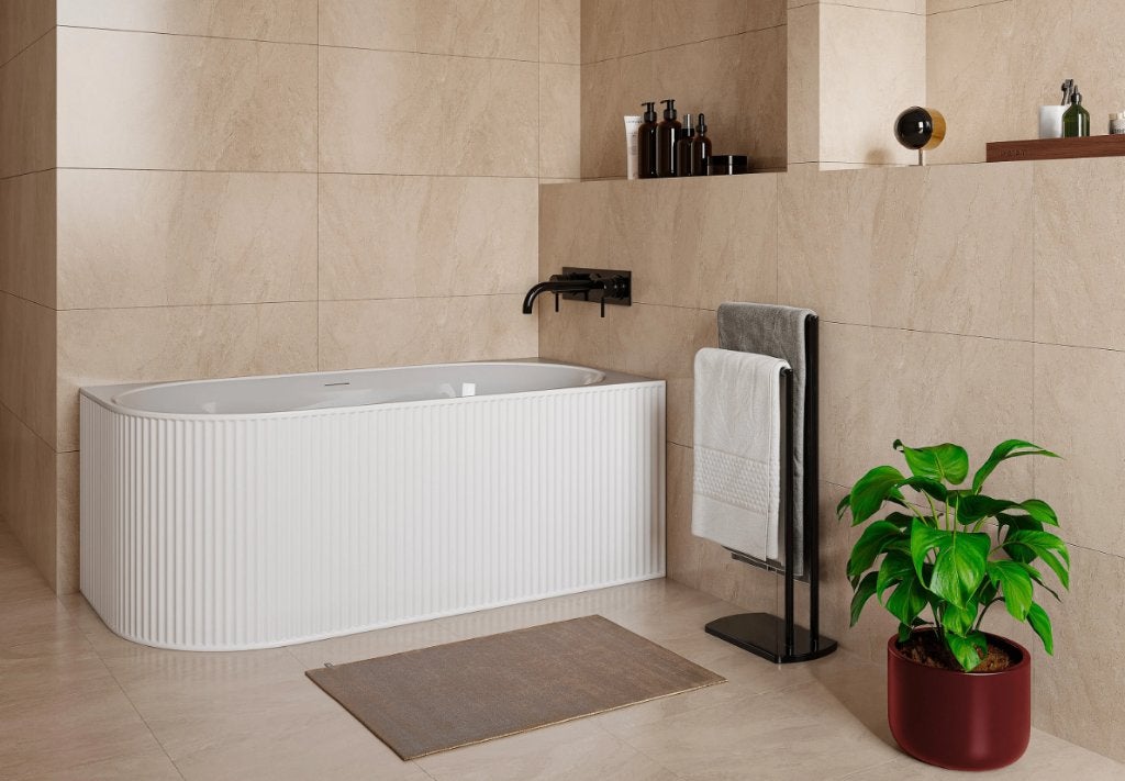 Nieuw hoekbad met ribbels, hoek rechts, 150 x 75 x 58 cm, Doe-het-zelf en Verbouw, Ophalen, Nieuw, Bad