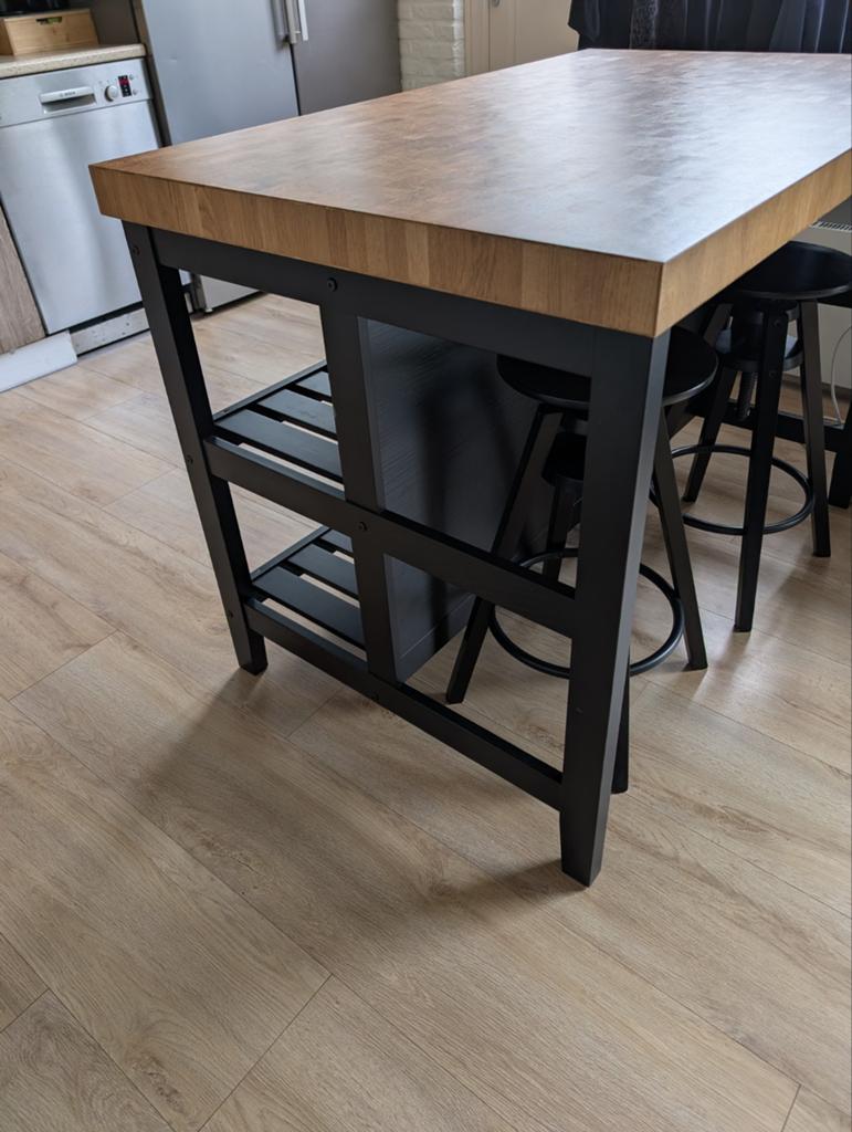 IKEA VADHOLMA keukeneiland/bartafel met 2 DALFED bar krukken, Ophalen, Overige typen, Hout, IKEA