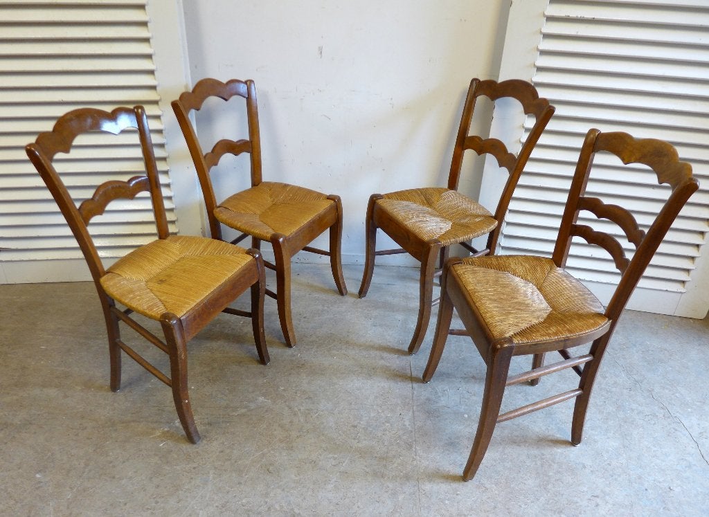 Set van 4 antieke franse kersenhouten stoelen, Ophalen, Gebruikt, Bruin, Onbekend