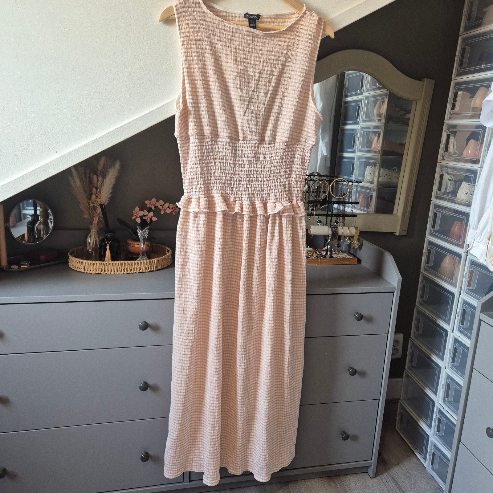 Boohoo roze gingham maxijurk maat 44 (XL), Boohoo, Maat 42/44 (L), Oranje, Ophalen of Verzenden