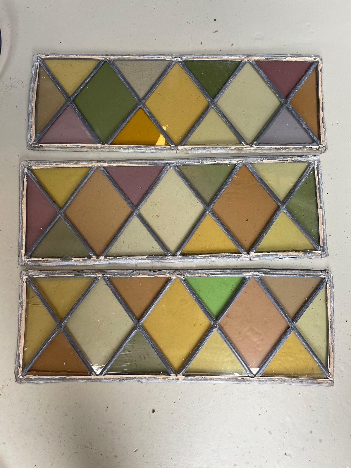 Glas in lood panelen ruit multicolor 48x16cm 6stuks, Ophalen, Gevelraam of Ruit, Gebruikt, Minder dan 80 cm