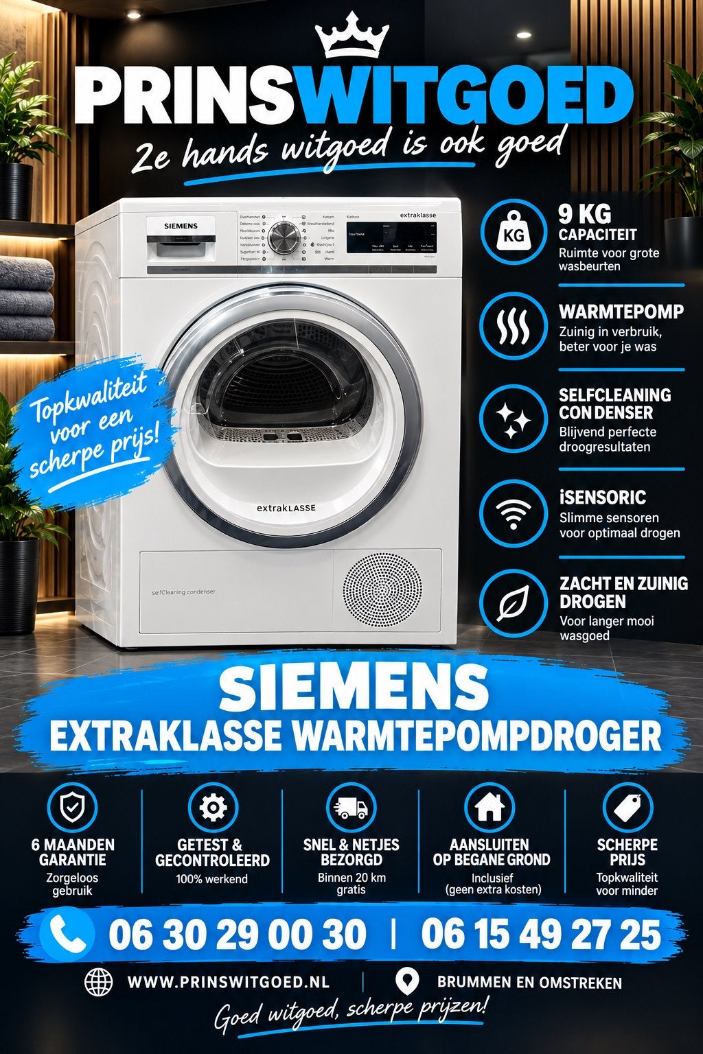 Siemens IQ 700 9kg warmtepomp droger, Ophalen, Zo goed als nieuw
