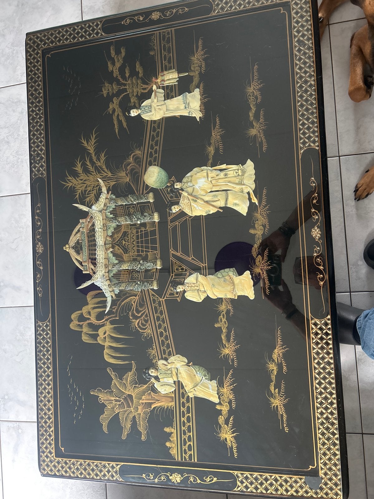 Oosterse salontafel met parelmoer inleg en glasplaat, Ophalen of Verzenden